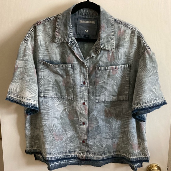 True Religion Floral Denim Shirt - Picture 1 of 3